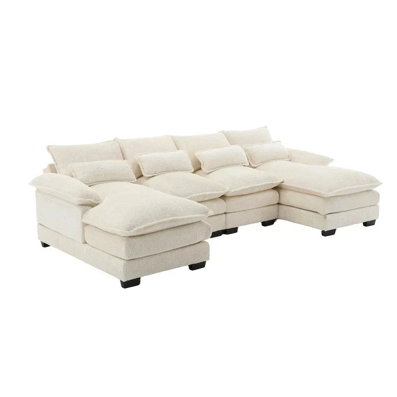 Divano componibile Cloud per soggiorno, divano a U moderno in ciniglia/bouclé, comodo divano letto modulare con doppia chaise longue