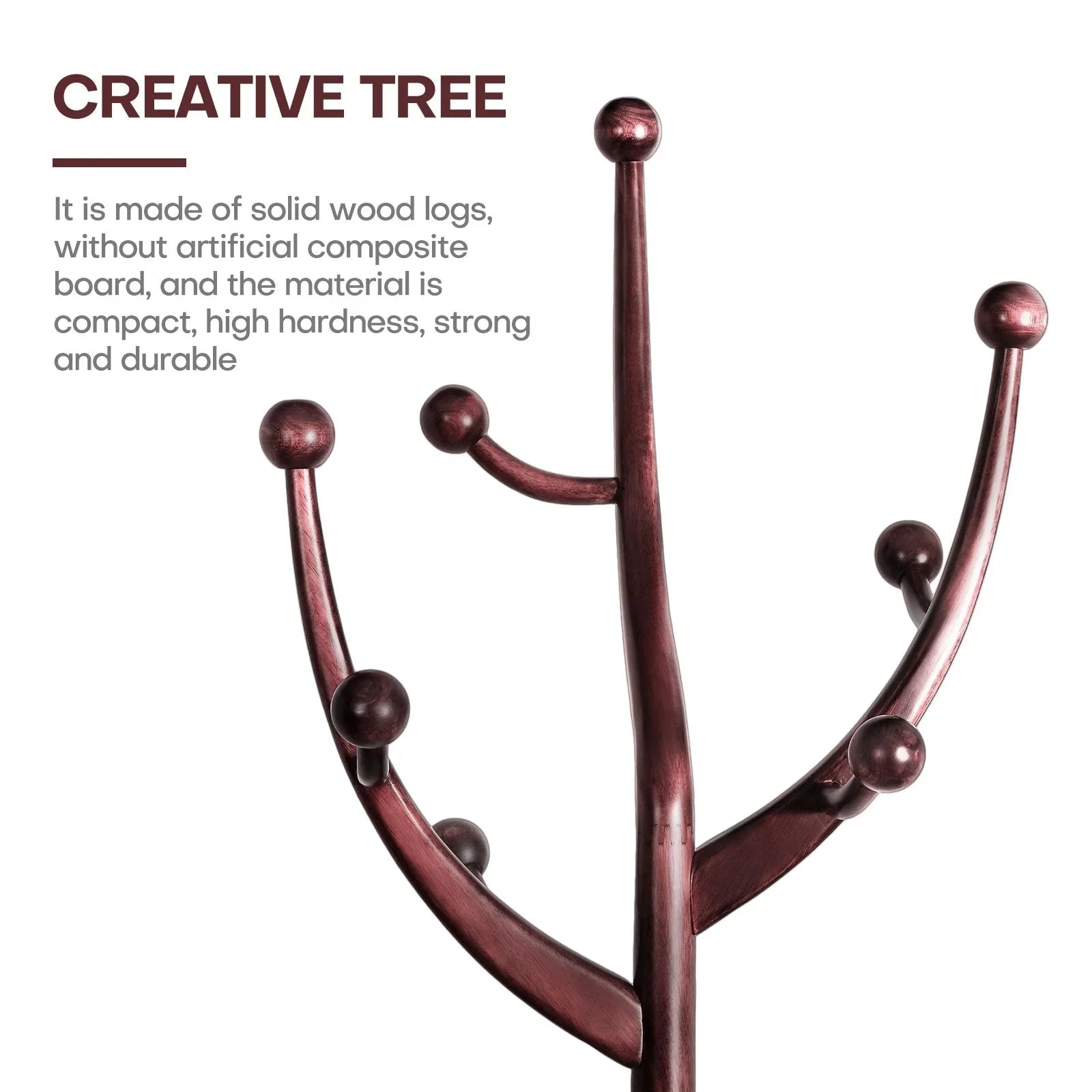 Appendiabiti da terra "ramo d'albero" in legno di gomma con 8 ganci - 24,5L x 70,87H