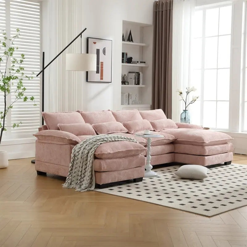 Divano componibile Cloud per soggiorno, divano a U moderno in ciniglia/bouclé, comodo divano letto modulare con doppia chaise longue