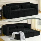 Divano letto moderno convertibile imbottito in velluto con braccioli arrotolati decorati con borchie in rame