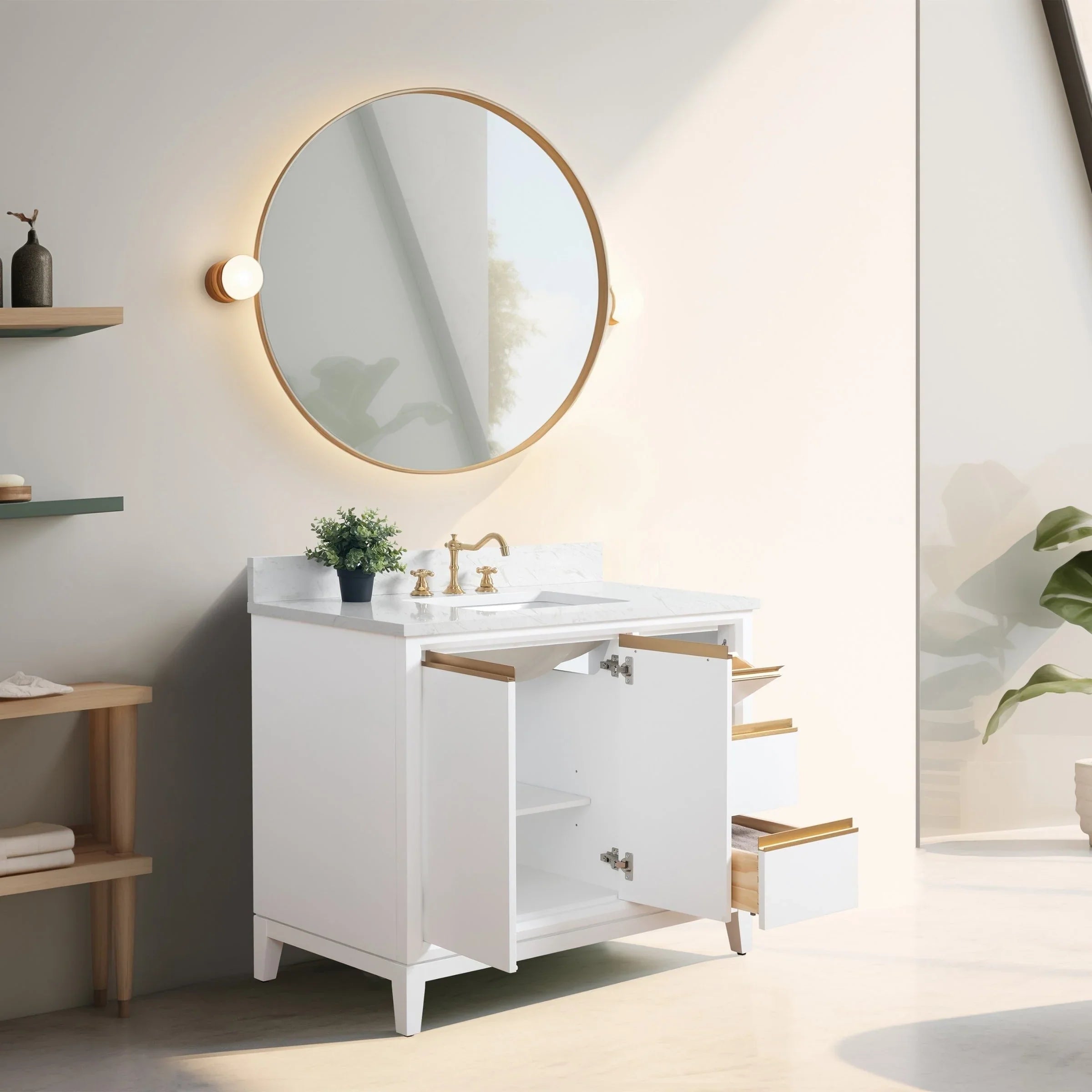 Mobile da Bagno Vanity Art con Lavabo in Ceramica e Top in Marmo Ricomposto