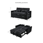 Divanetto Futon Moderno in Velluto con Schienale Reclinabile e Tasche, 2 Posti - Grigio Scuro / Grigio Chiaro / Blu / Nero