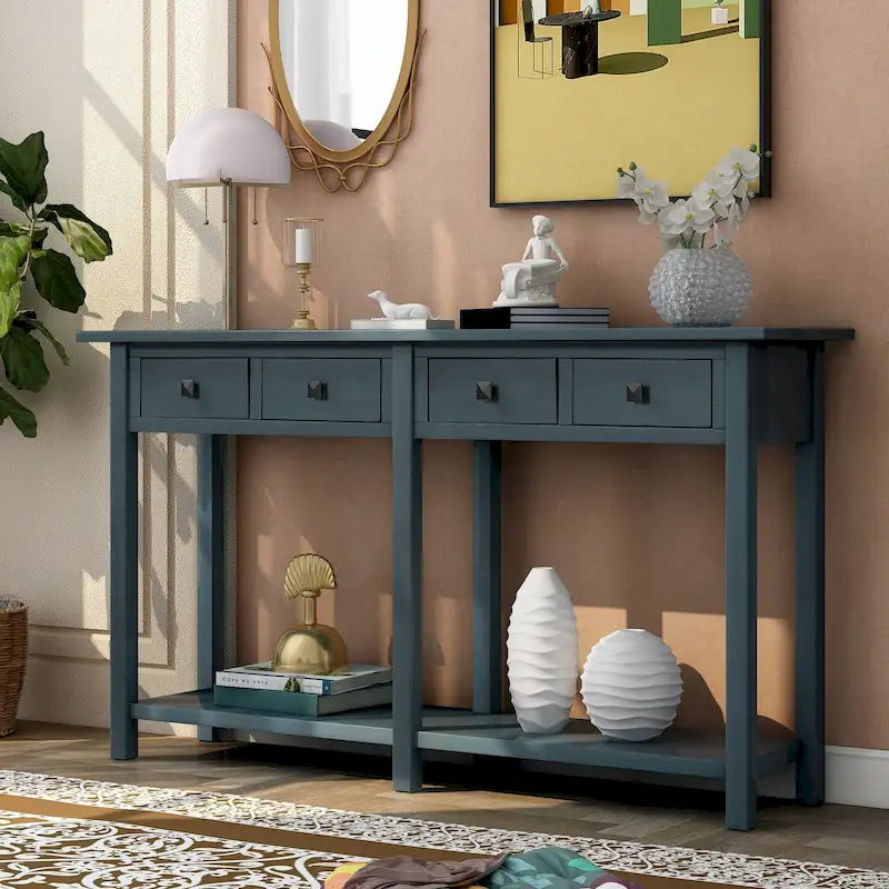 Console da Ingresso Antica Blu Navy con Cassetto e Ripiano