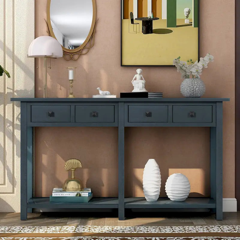 Console da Ingresso Antica Blu Navy con Cassetto e Ripiano