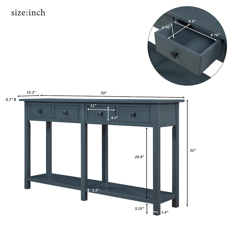 Console da Ingresso Antica Blu Navy con Cassetto e Ripiano