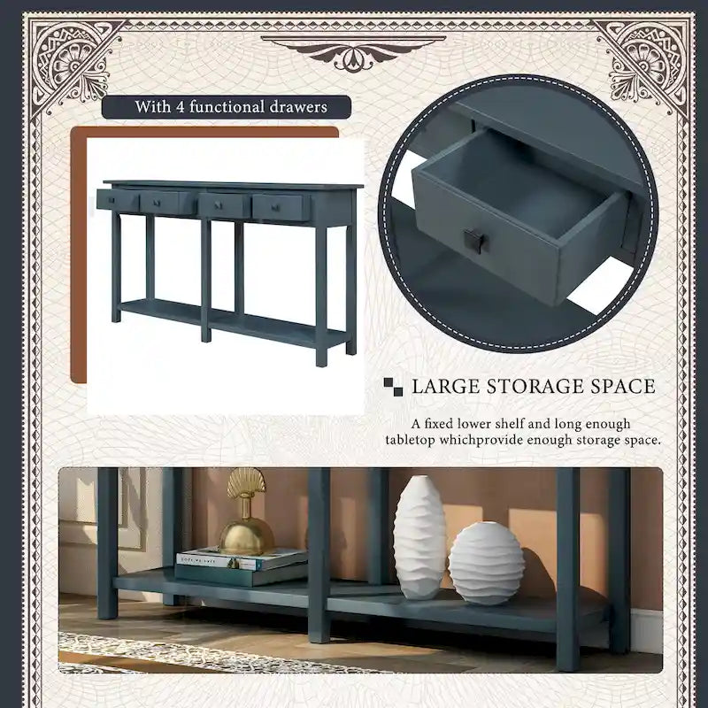Console da Ingresso Antica Blu Navy con Cassetto e Ripiano