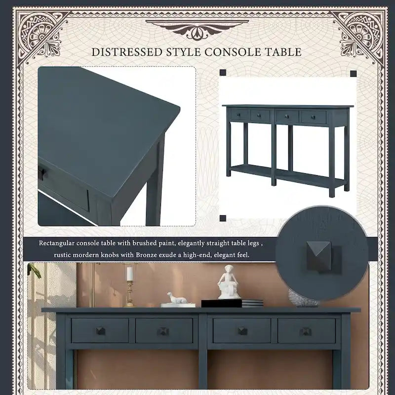 Console da Ingresso Antica Blu Navy con Cassetto e Ripiano