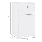 HOMCOM Double Door Mini Fridge with Freezer, 3.2 Cu.Ft Compact Refrigerator with Adjustable Shelf, Adjustable Thermostat