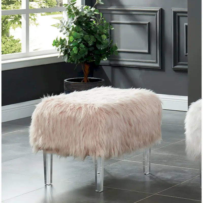 Pouf Andral Contemporaneo in Pelliccia Sintetica Acrilica di Silver Orchid