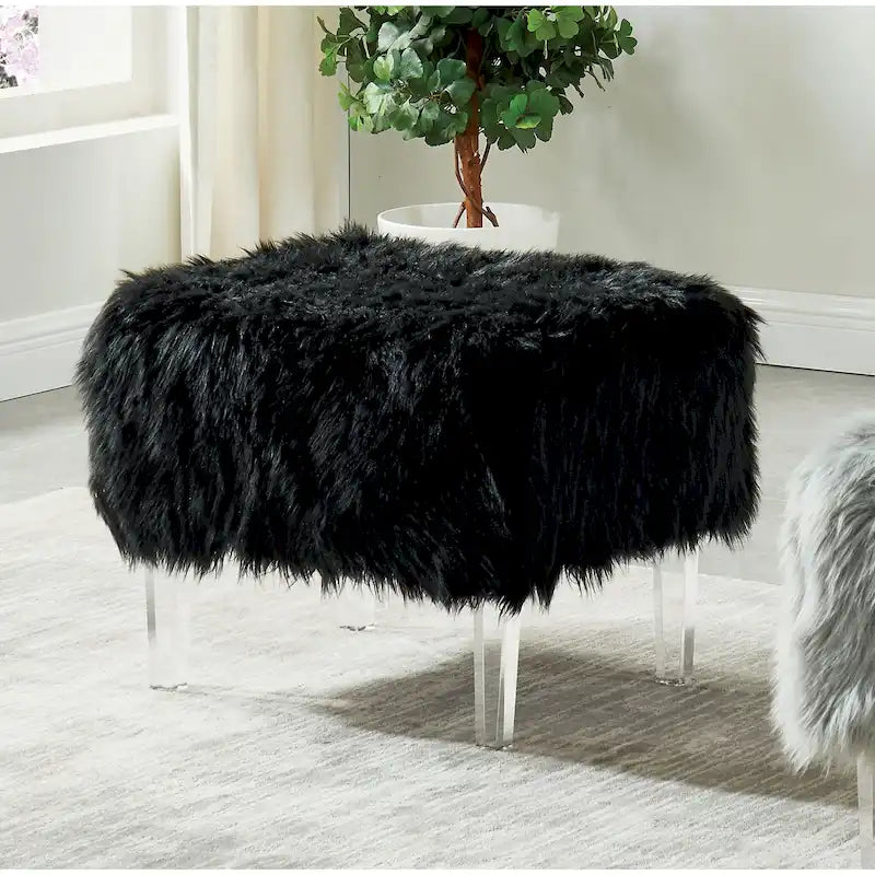 Pouf Andral Contemporaneo in Pelliccia Sintetica Acrilica di Silver Orchid