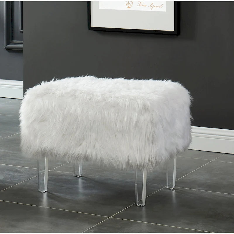 Pouf Andral Contemporaneo in Pelliccia Sintetica Acrilica di Silver Orchid