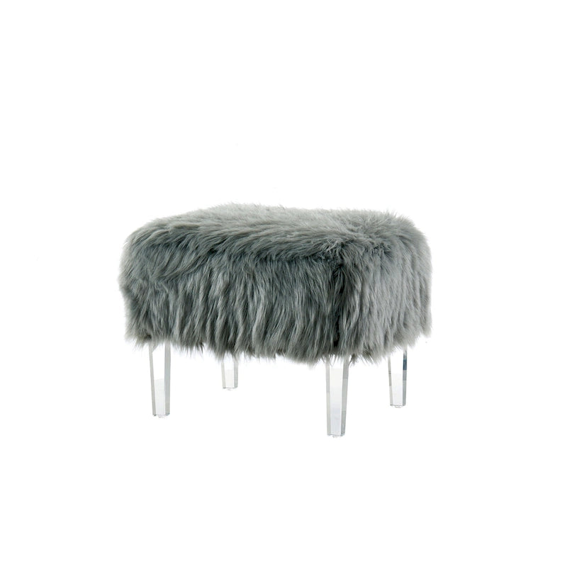 Pouf Andral Contemporaneo in Pelliccia Sintetica Acrilica di Silver Orchid