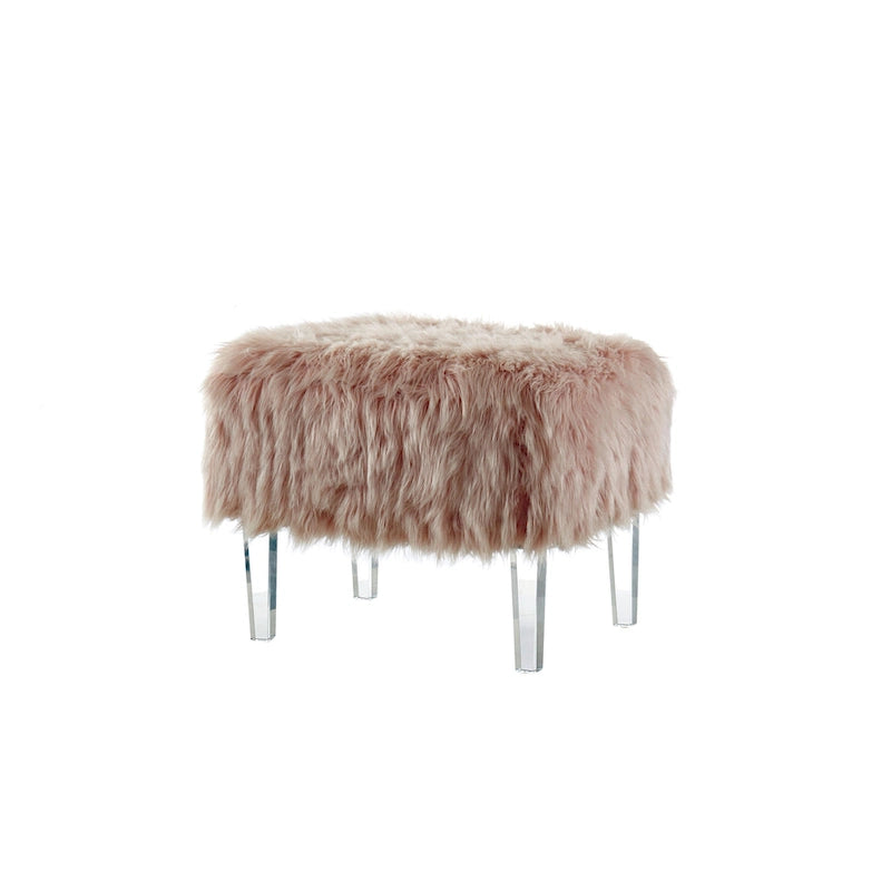 Pouf Andral Contemporaneo in Pelliccia Sintetica Acrilica di Silver Orchid