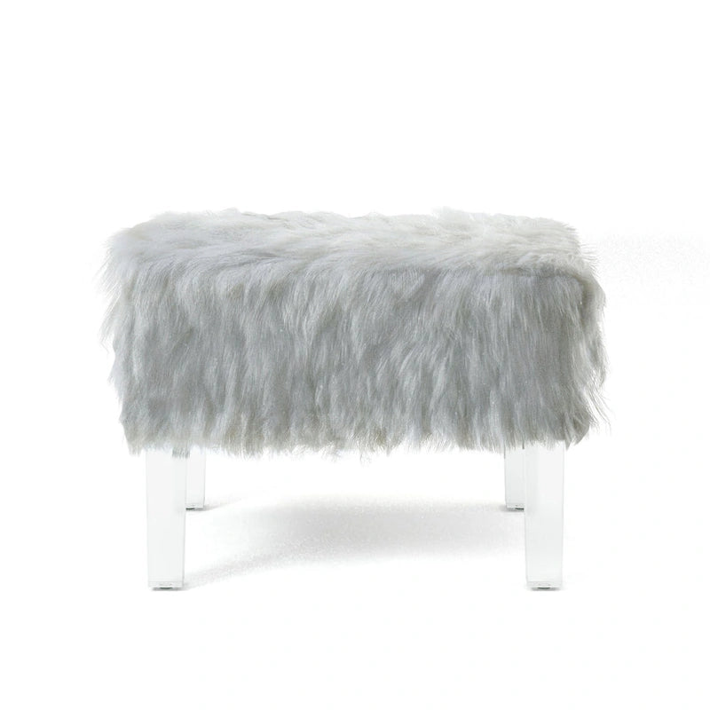 Pouf Andral Contemporaneo in Pelliccia Sintetica Acrilica di Silver Orchid
