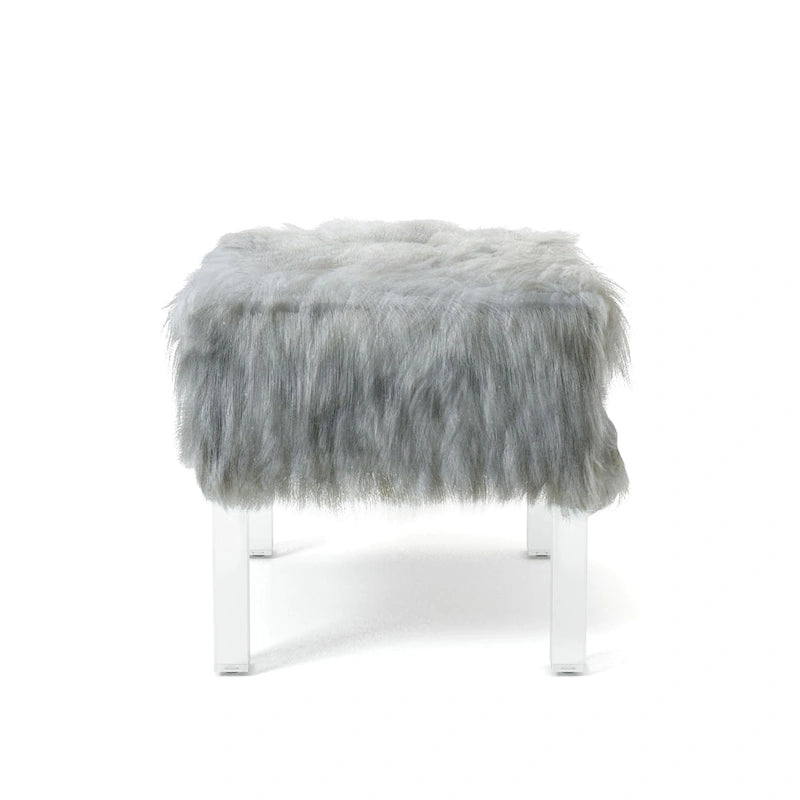 Pouf Andral Contemporaneo in Pelliccia Sintetica Acrilica di Silver Orchid