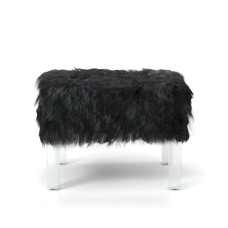 Pouf Andral Contemporaneo in Pelliccia Sintetica Acrilica di Silver Orchid