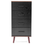 Cassettiera accentata nera in legno composito a 4 cassetti con dettagli marroni