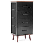 Cassettiera accentata nera in legno composito a 4 cassetti con dettagli marroni