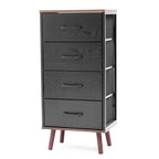 Cassettiera accentata nera in legno composito a 4 cassetti con dettagli marroni