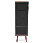 Cassettiera accentata nera in legno composito a 4 cassetti con dettagli marroni