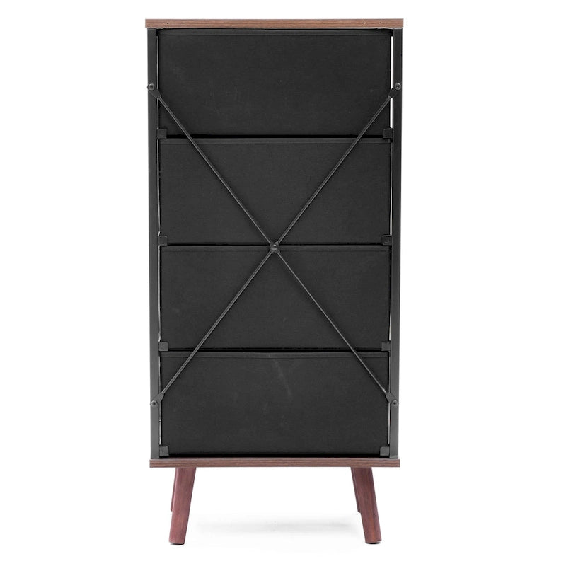 Cassettiera accentata nera in legno composito a 4 cassetti con dettagli marroni