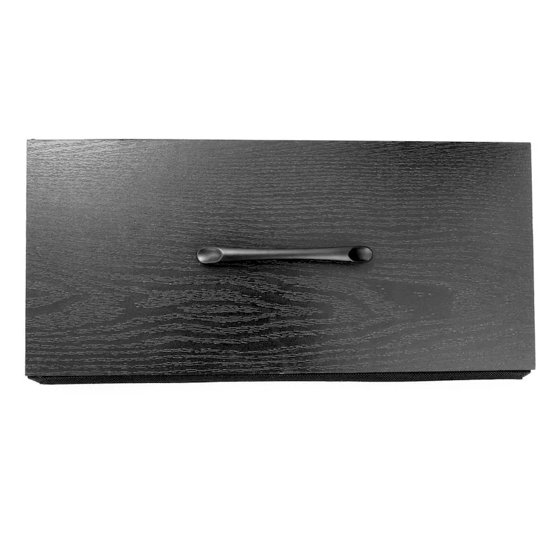Cassettiera accentata nera in legno composito a 4 cassetti con dettagli marroni