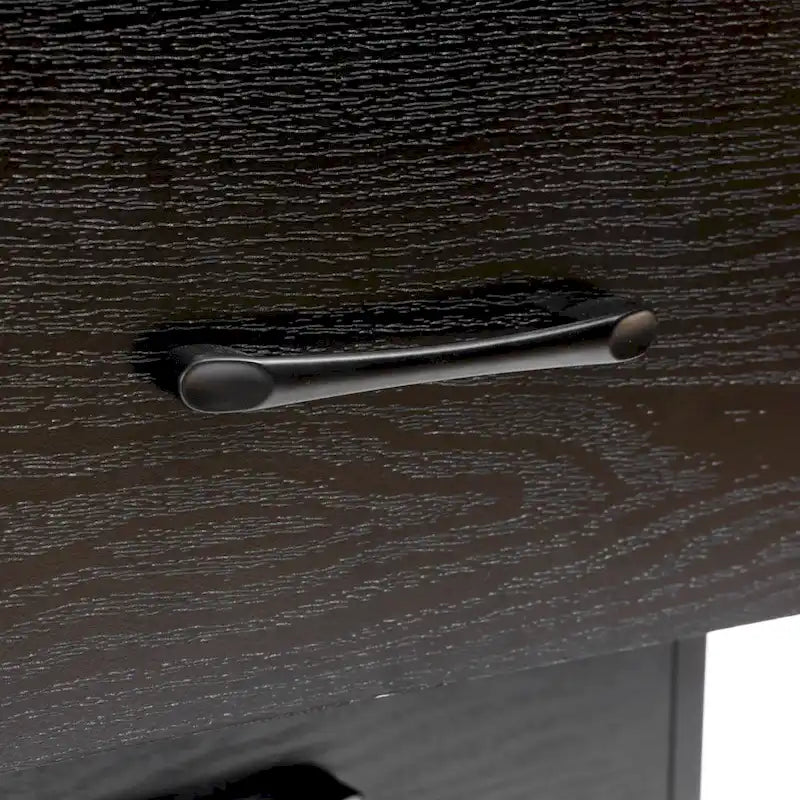 Cassettiera accentata nera in legno composito a 4 cassetti con dettagli marroni