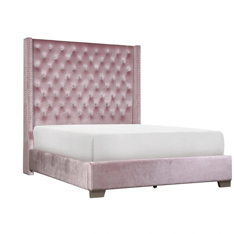 Letto con pannello trapuntato rivestito in velluto rosa Newell