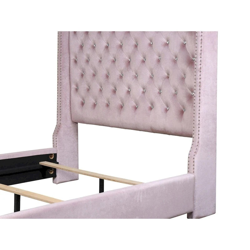 Letto con pannello trapuntato rivestito in velluto rosa Newell