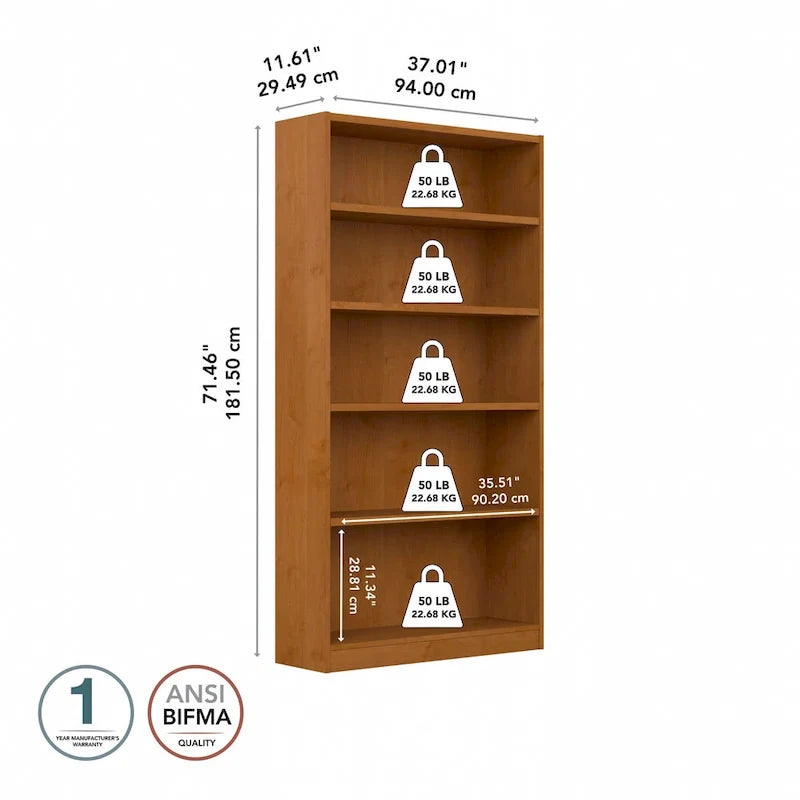 Libreria a 5 ripiani alta universale di Bush Furniture