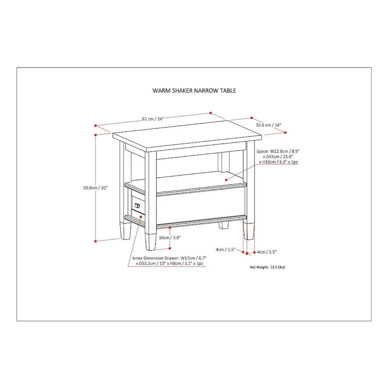 WYNDENHALL Norfolk TAVOLINO LATERALE STRETTO RETTANGOLARE TRADIZIONALE IN LEGNO MASSELLO, LARGHEZZA 14 POLLICI - 14 pollici di larghezza