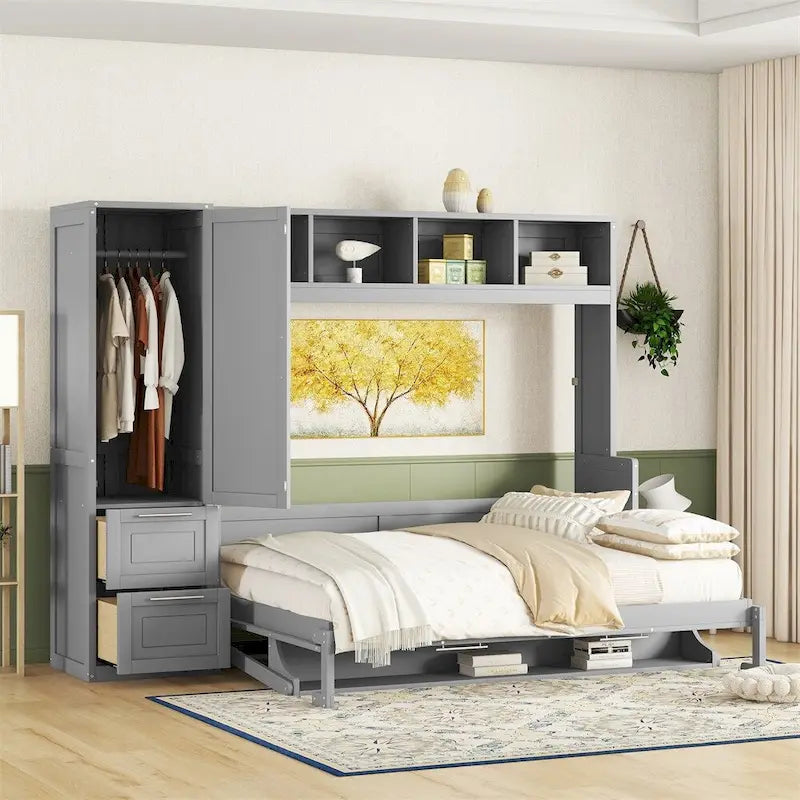 Letto a scomparsa Queen Size con armadio e cassetti