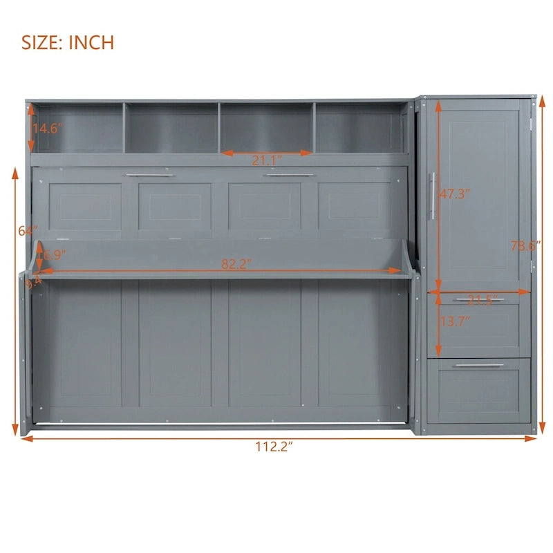 Letto a scomparsa Queen Size con armadio e cassetti