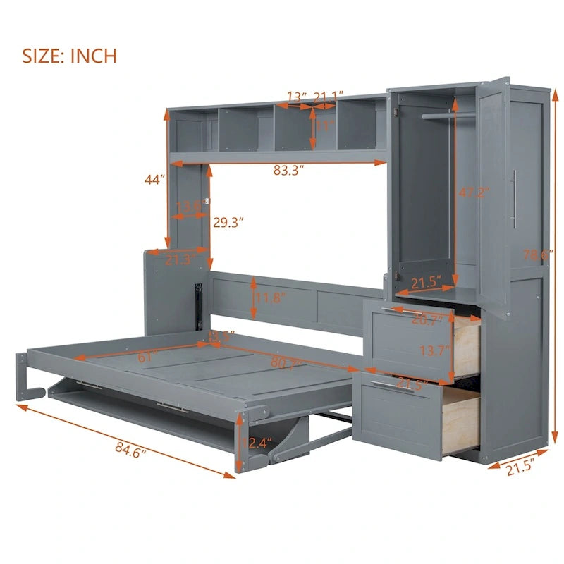 Letto a scomparsa Queen Size con armadio e cassetti