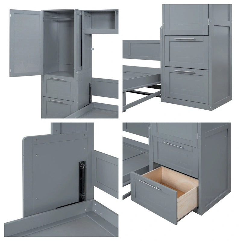 Letto a scomparsa Queen Size con armadio e cassetti