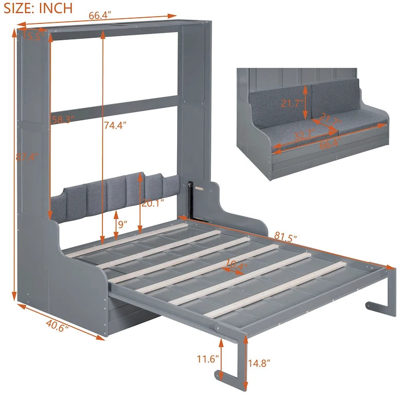 Wooden Murphy Bed Wall Bed with Cushion