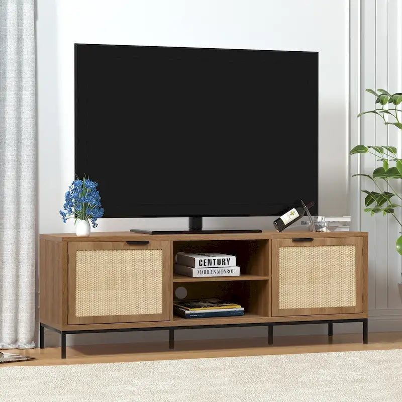 Mobile Porta TV Moderno con 2 Ante, Mobile Contenitore per Media con 4 Ripiani per TV fino a 65 pollici - 59