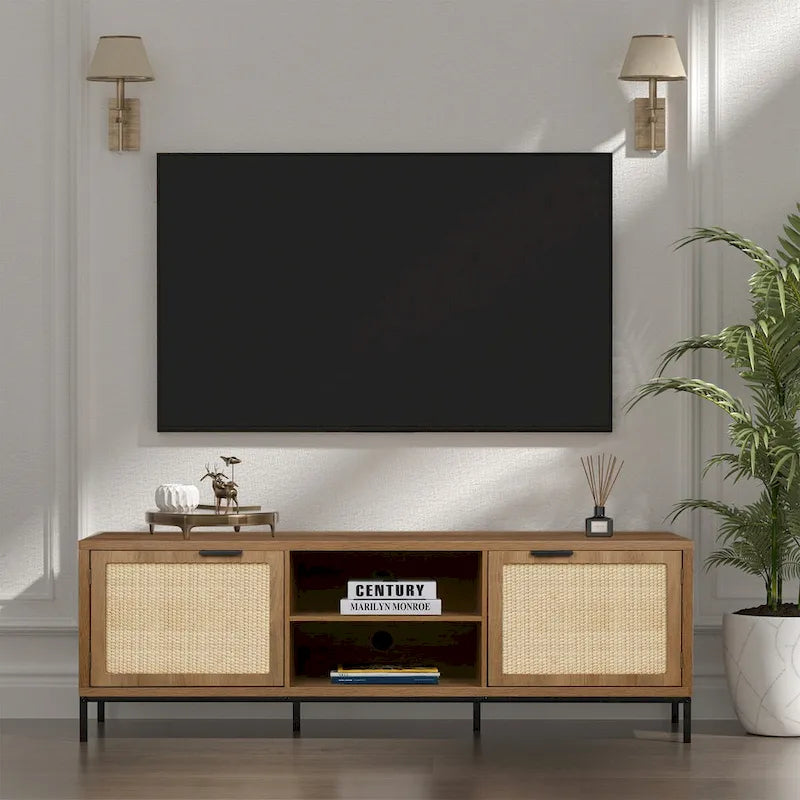Mobile Porta TV Moderno con 2 Ante, Mobile Contenitore per Media con 4 Ripiani per TV fino a 65 pollici - 59