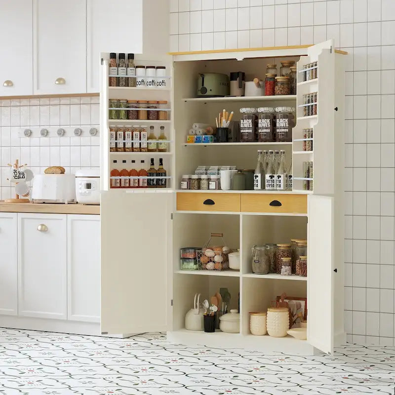 Mobile dispensa da cucina autoportante alto 40,2x20x71,3 pollici con 2 cassetti, 2 ripiani regolabili, 8 ripiani sullo sportello