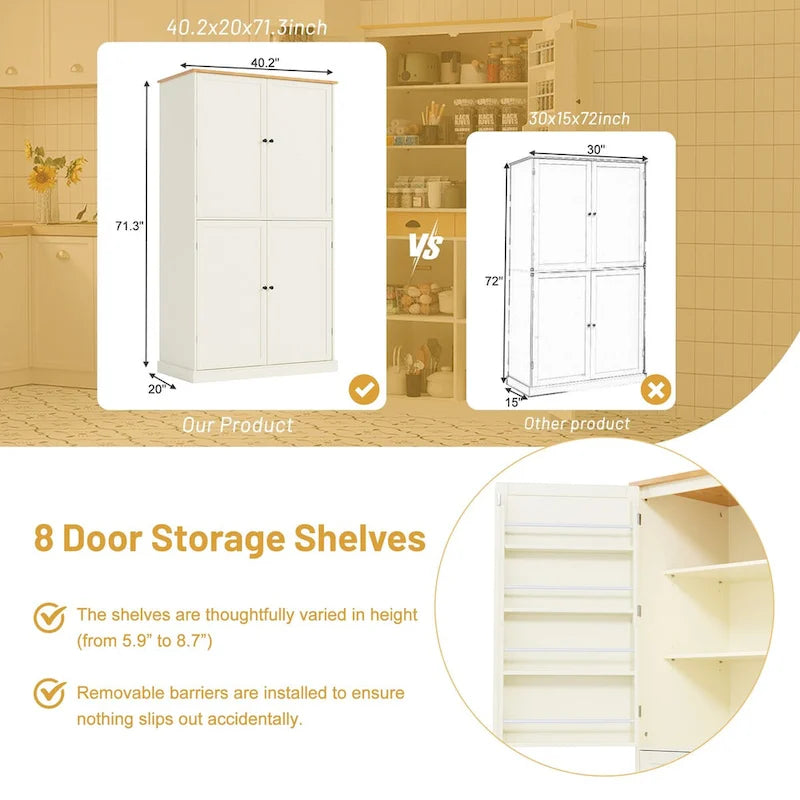 Mobile dispensa da cucina autoportante alto 40,2x20x71,3 pollici con 2 cassetti, 2 ripiani regolabili, 8 ripiani sullo sportello
