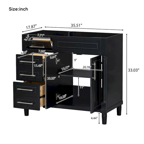 Mobile bagno in legno da 36" con cassetti e ripiano regolabile (senza lavabo)