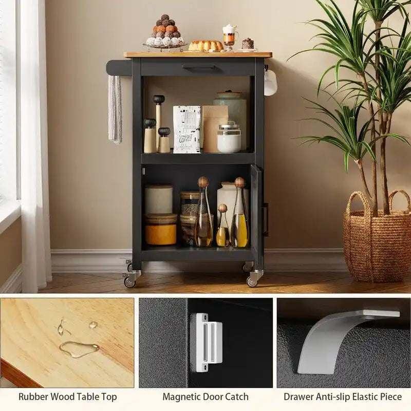 Carrello da Cucina in Legno con Cassetti