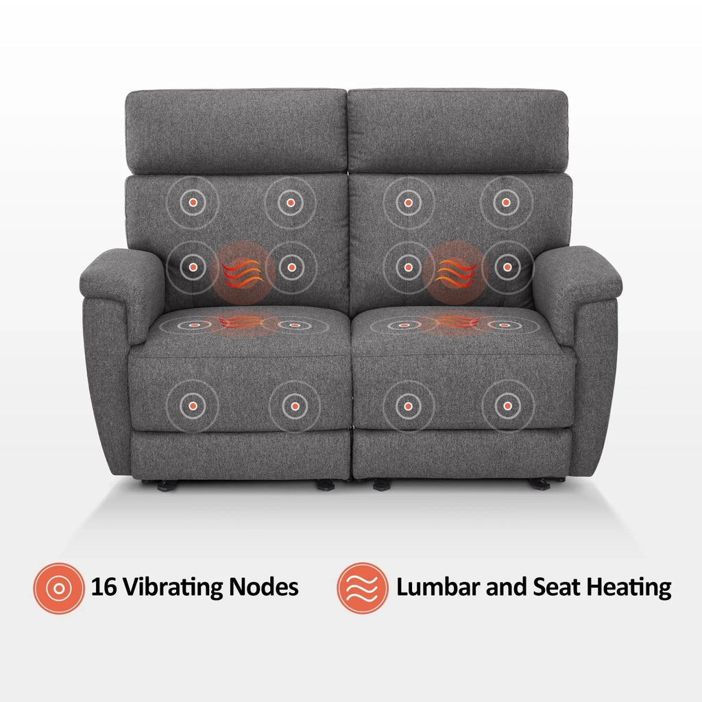 MCombo 60.2 Power Loveseat Recliner Sofa with Massage and Dual Heating, Adjustable Headrest, USB & Type C Port, Fabric