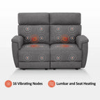 MCombo 60.2 Power Loveseat Recliner Sofa with Massage and Dual Heating, Adjustable Headrest, USB & Type C Port, Fabric