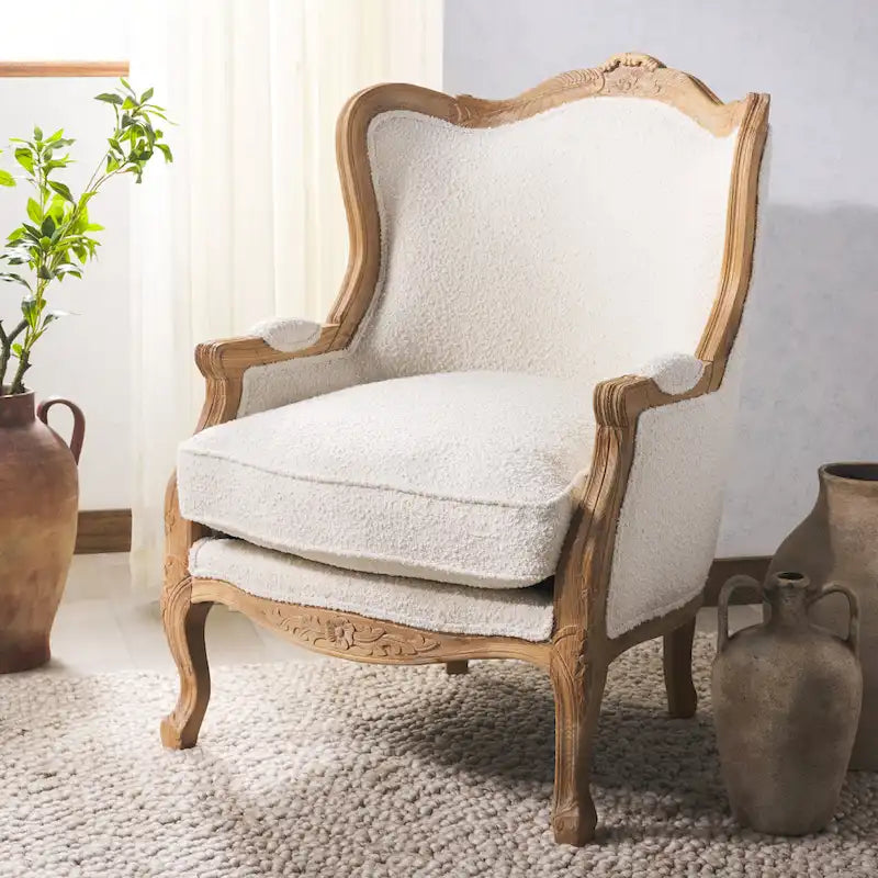Kali Oak Natural Linen Wing Chair - 34Wx34Dx40H