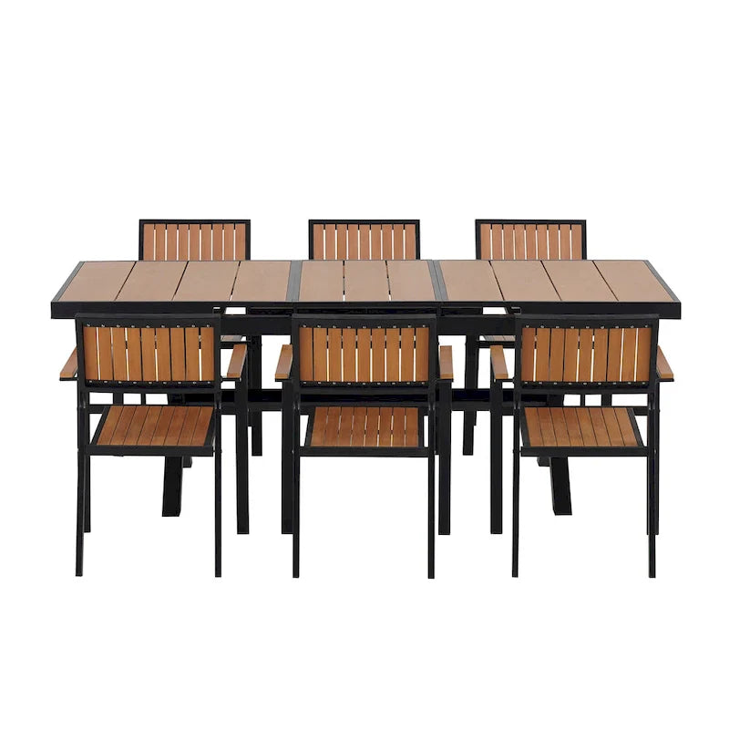 Set da pranzo all'aperto di 7 pezzi con tavolo allungabile e 6 sedie con braccioli