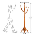 Appendiabiti da terra "ramo d'albero" in legno di gomma con 8 ganci - 24,5L x 70,87H