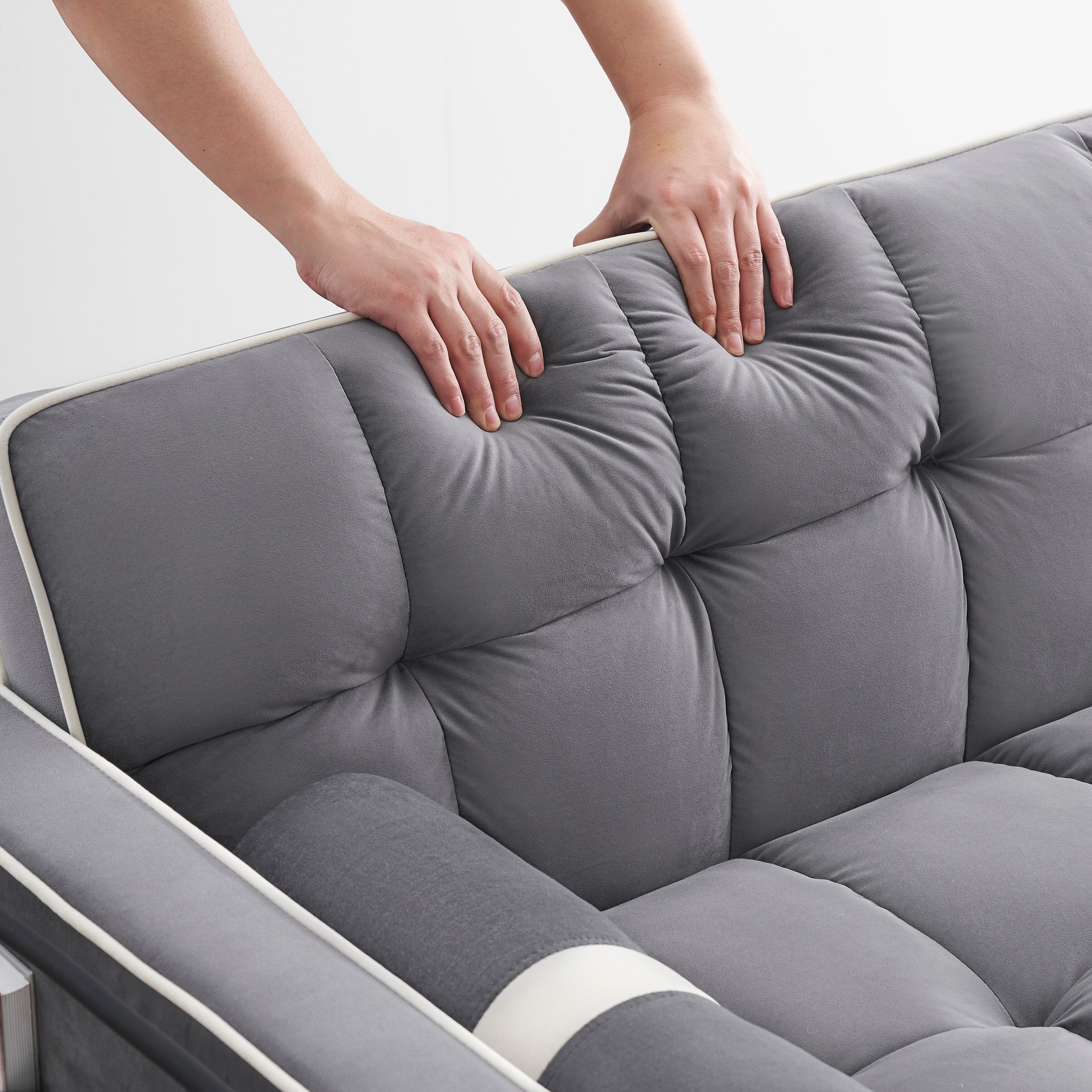 Divano letto trasformabile a 2 posti in velluto da 140 cm con letto estraibile, reclinabile, tasche laterali e supporto per telefono