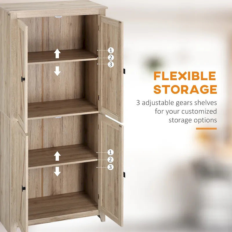 HOMCOM 72 Freestanding 4-Door Kitchen Pantry, Storage Cabinet Organizer with 4-Tiers, and Adjustable Shelves, White