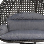 Sedia sospesa a dondolo a forma di uovo con supporto in metallo, telaio in vimini e cuscino – Beige / Blu antracite / Bianco / Blu / Bianco antico / Marrone / Tela, 2 posti